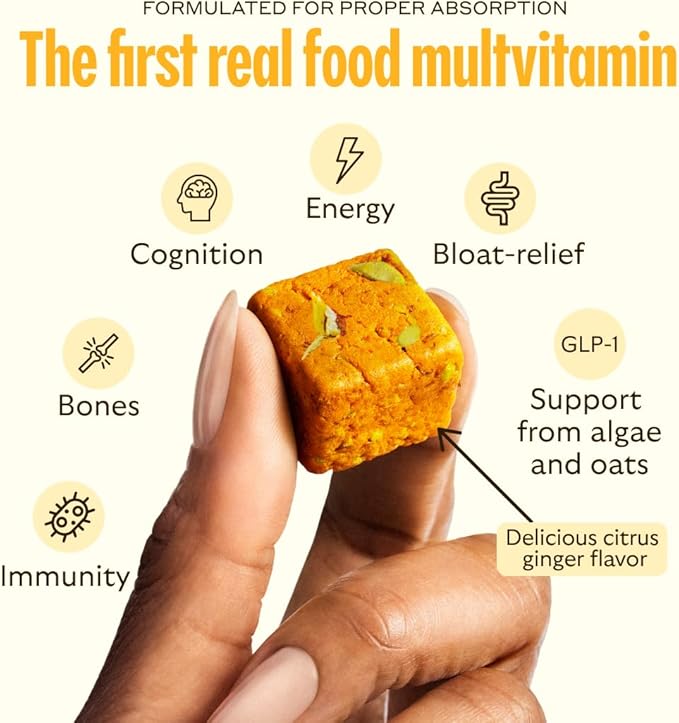 GEM Daily Multivitamin for Women & Men, 20+ Vitamins & Minerals zinc, Vitamin D, B, K, Folic Acid, Turmeric, Beta Glucan GLP-1 booster, Supports Gut, Skin, Brain, Immunity (Citrus Ginger, 28 Servings)