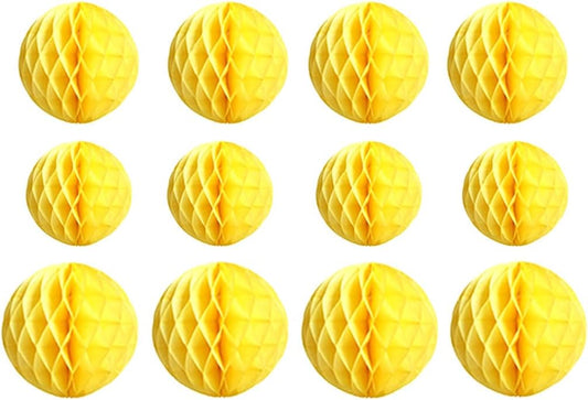 12pcs Honeycomb Balls Decorations - 4'' 8'' 10'' Yellow Honeycomb Flower Pom Poms for Baby Shower, Birthday, Wedding, Nursery Wall Decor