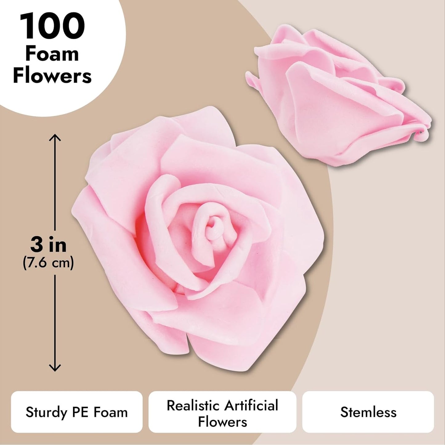 Juvale Pink Roses Artificial Flowers - 100 Pack, 3 in Stemless Foam - Bulk Artificial Blooms for Wedding Decor, Centerpiece Table Decorations & DIY Floral Arrangements