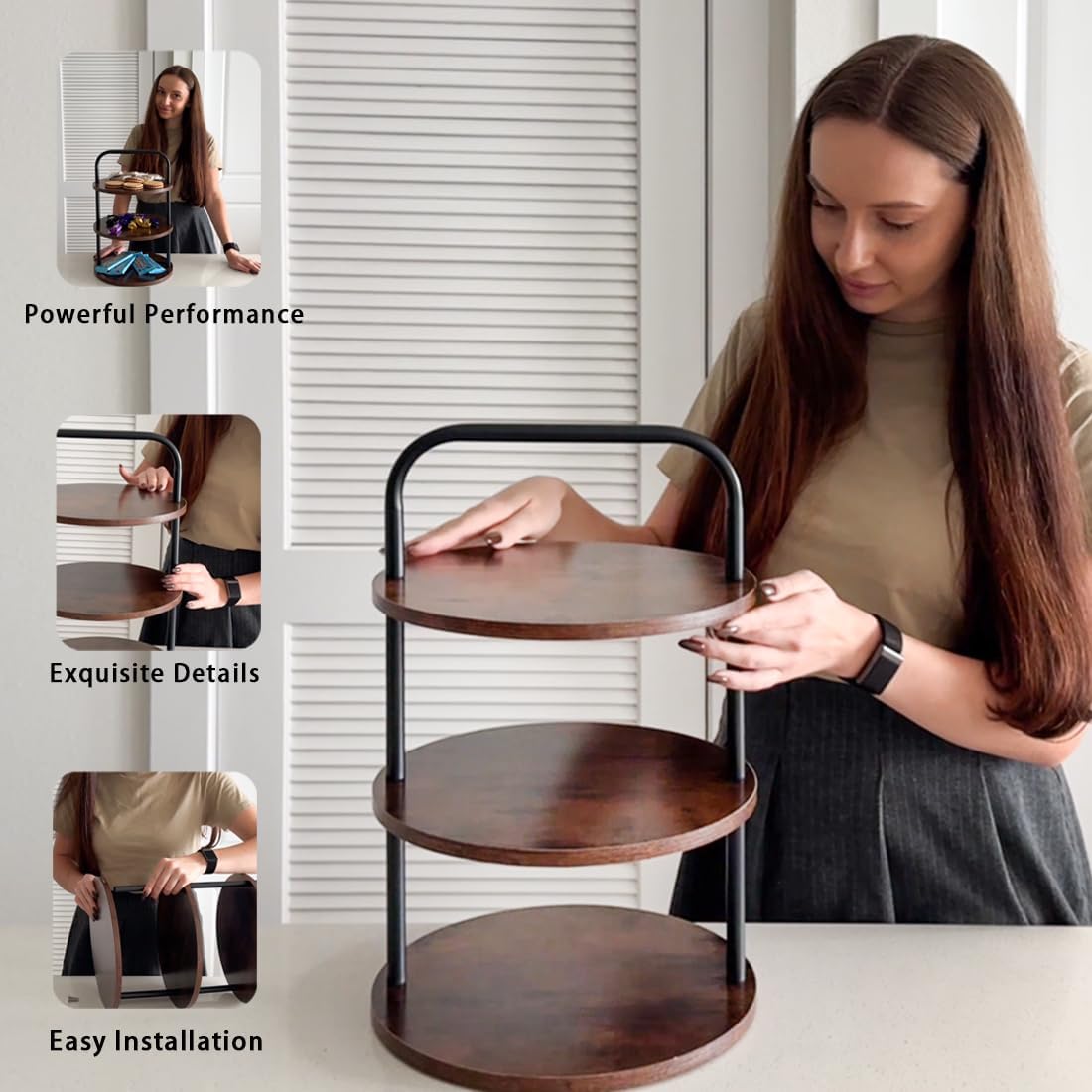 Cupcake Stand, Tower-Style for 50 Cupcakes - Large 3-Tier Dessert Table Display & Serving Tray Set, Tiered MDF Cake Stand for Wedding Birthday Baby Shower (1 Pack)