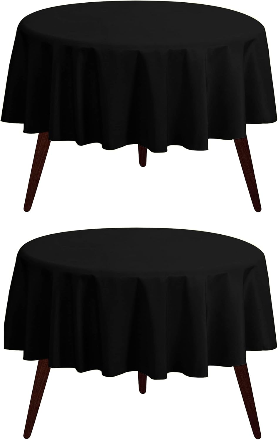 Pomp Black 70" Inch Round Premium Polyester Tablecloth (2Pack) | Wrinkle + Stain Resistant Easy Care Fabric | Fits Round or Circle Table