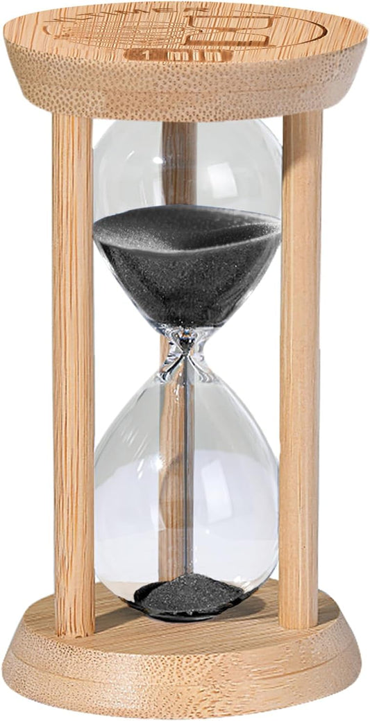 1 Minute Wooden Sand Timers, Bamboo Mini Black Sand Hourglass for Productivity, Meditation & Decor, 1min Small Reloj De Arenai for Kitchen, Office, Yoga, Game, Classroom