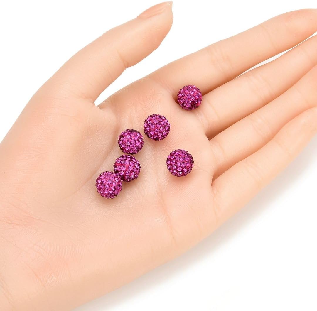 50pcs Adabele Grade A Suncatcher Crystal Rhinestone Pave Loose Beads 10mm Fuchsia Pink Polymer Clay Disco Ball Spacers Compatible with Shamballa All Craft Jewelry Making DB10-22