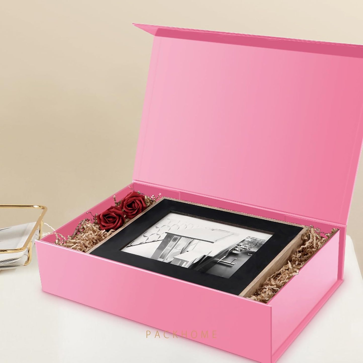 PACKHOME Extra Large Gift Box 17.5x11.3x4.3 Inches, Sturdy Shirt Box with Magnetic Lid for Clothes and Large Gifts (Glossy Pink)