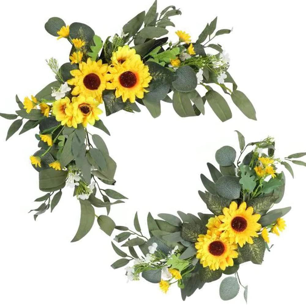 H&W 2pcs Artificial Wedding Arch Flowers for Wedding Sign, Floral Swag Dusty Decor for Reception Ceremony Backdrop Sweetheart Table （Sunflower）