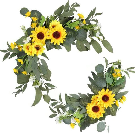 H&W 2pcs Artificial Wedding Arch Flowers for Wedding Sign, Floral Swag Dusty Decor for Reception Ceremony Backdrop Sweetheart Table （Sunflower）