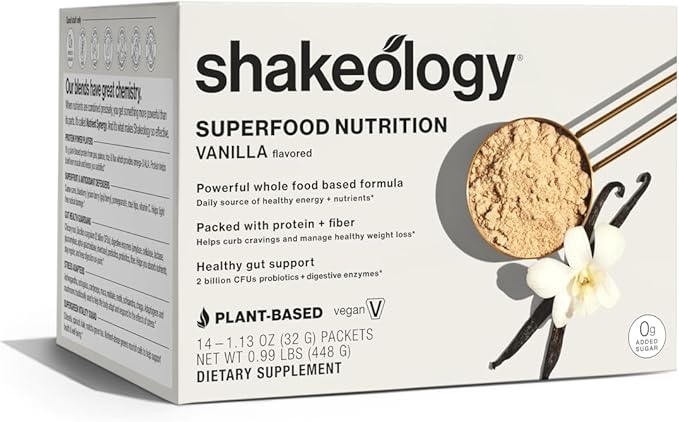 BODi Shakeology 0g Added Sugar Plant-Based Vegan Protein Powder – Gluten-Free Superfood Shake with Vitamins & Minerals – Helps Support Healthy Weight Loss & Gut Health, Vanilla, 14 Individual Packets