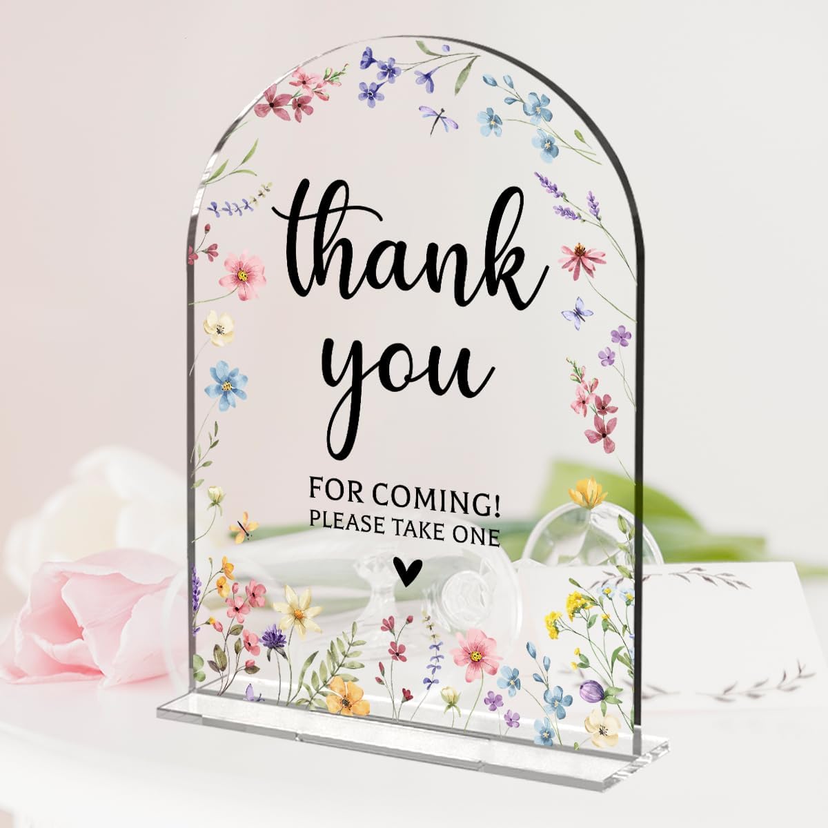 Wedding Sign Decor, Thank You For Coming Sign, 5x7 Inch Arch Acrylic, Wedding Sign for Reception & Event, Bridal Shower Decorations, Wedding Table Sign Accessories for Anniversary And Party (Flower)