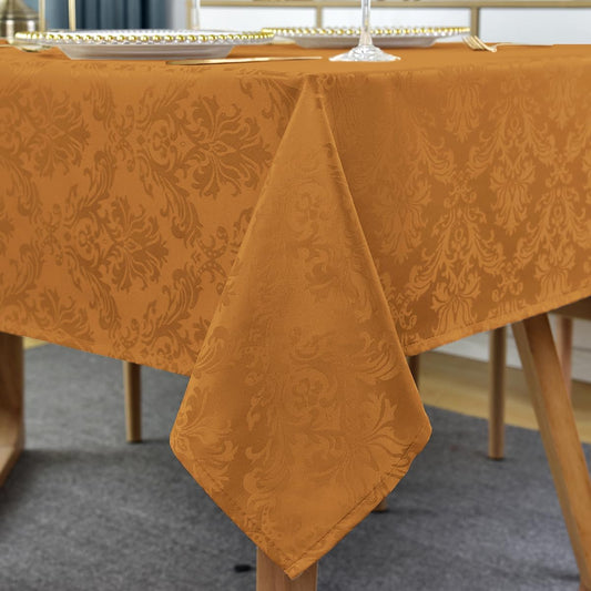 SASTYBALE Fall Tablecloth Rectangle 60 x 84 Inch Spill Proof Stain Resistant Autumn Jacquard Damask Table Cloth, Washable Polyester Table Cover for Thanksgiving, Harvest, Holiday, Brown/Amber