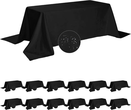 Fokitut 12 Pack Waterproof Rectangle Tablecloth, 90x132 Inch,Stain Resistant and Wrinkle Polyester Table Cloth, Fabric Table Cover for Kitchen Dining, Wedding, Party, Holiday Dinner-Black