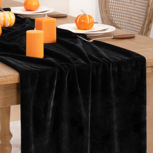 Black Velvet Table Runner 3 Pack Fall Halloween Black Table Runners 20 x 120 Inch Luxurious Elegant Velvet Fabric Thanksgiving Table Decor for Christmas Dinner Wedding Bridal Baby Shower