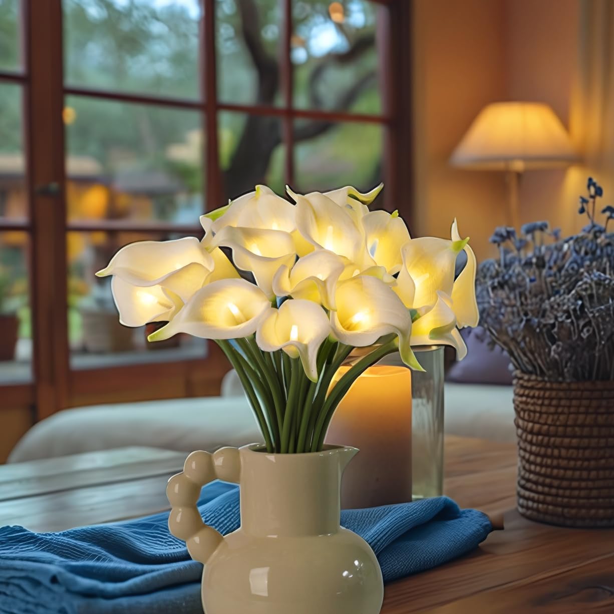 20pcs Artificial Calla Lily Bouquet Lamp Faux Floarl Night Light Real Touch Flower Night Lamp LED Calla Lily Lighted Artificial Flower for Mother's Day Gifts Home Kitchen Decor(White)