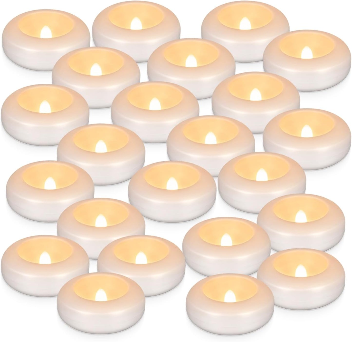 24Pack Waterproof Flameless Floating Tealights, 120+Hour Warm White Battery Flickering LED Tea Lights Candles - Wedding, Party, Centerpiece, Pool & SPA.