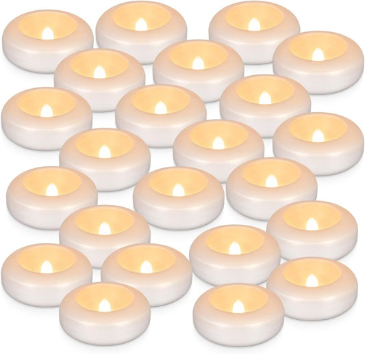 24Pack Waterproof Flameless Floating Tealights, 120+Hour Warm White Battery Flickering LED Tea Lights Candles - Wedding, Party, Centerpiece, Pool & SPA.