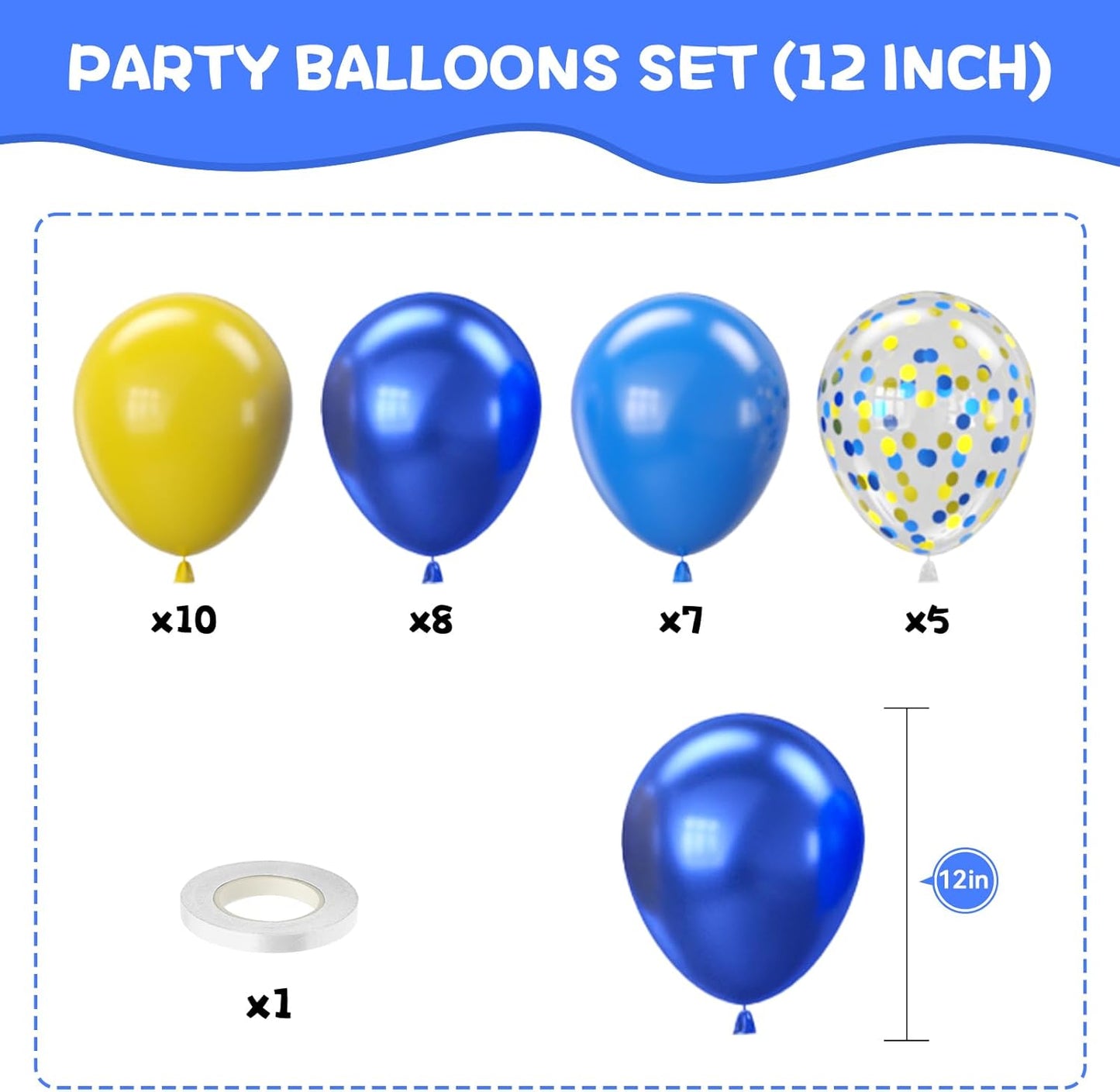 Yellow Blue Balloons, 12 Inches Blue Yellow Balloon Double Stuffed Metallic Blue Balloons with Confetti Ballons for Birthday Graduation Baby Shower Party Decoration