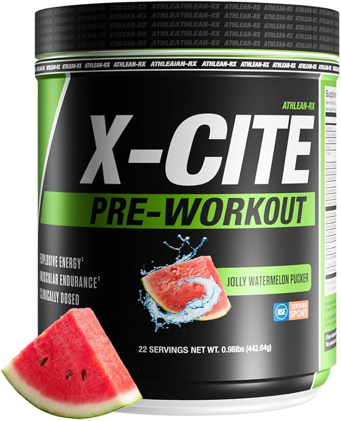 ATHLEAN-X X-CITE Pre-Workout Supplement - Boost Energy, Endurance, and Focus with Natural Ingredients - Jolly Watermelon Pucker