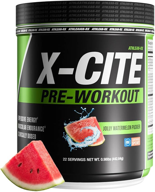 ATHLEAN-X X-CITE Pre-Workout Supplement - Boost Energy, Endurance, and Focus with Natural Ingredients - Jolly Watermelon Pucker