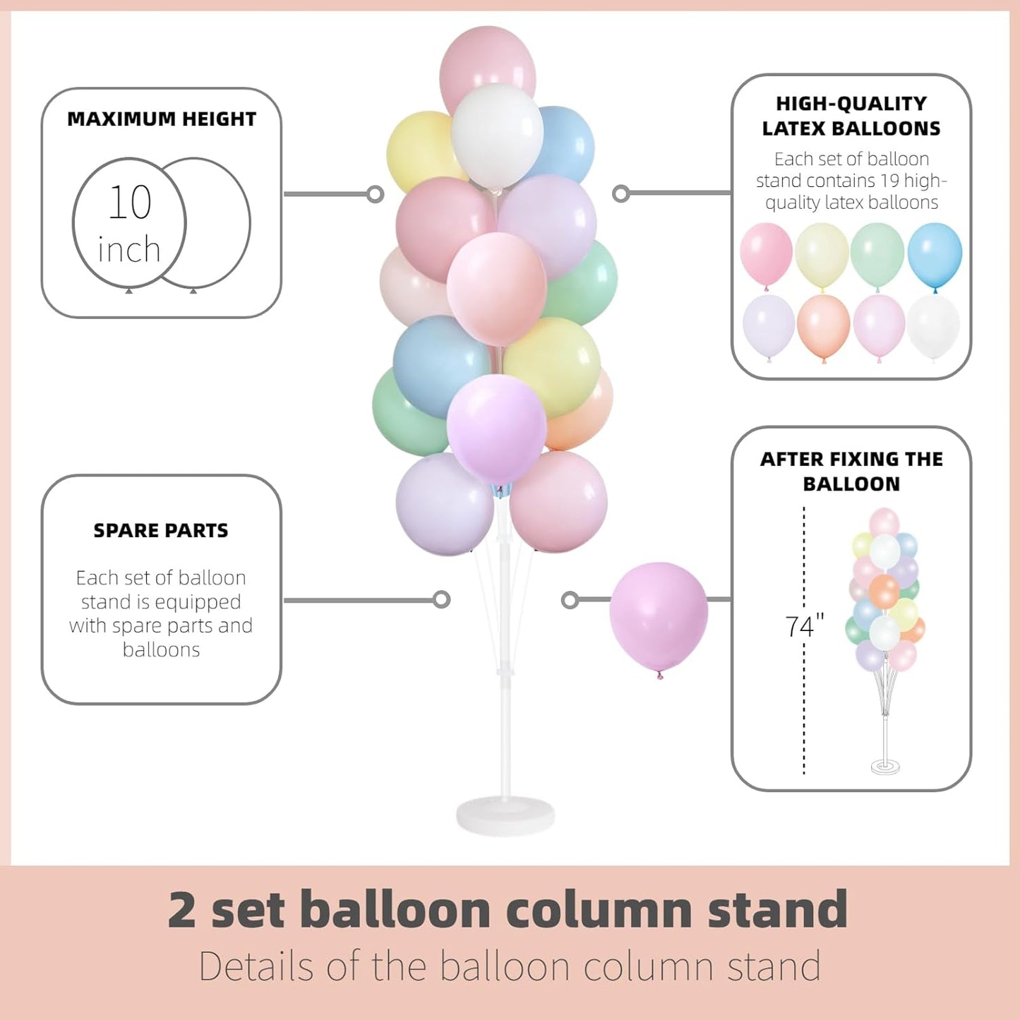 Balloon Column Kit Set of 2 With Balloons Included - Balloon Stand with Base, and Pole,Balloon Tower Backdrop Decoration for Wedding, Baby Shower,Graduation,Birthday Party,Bachelorette