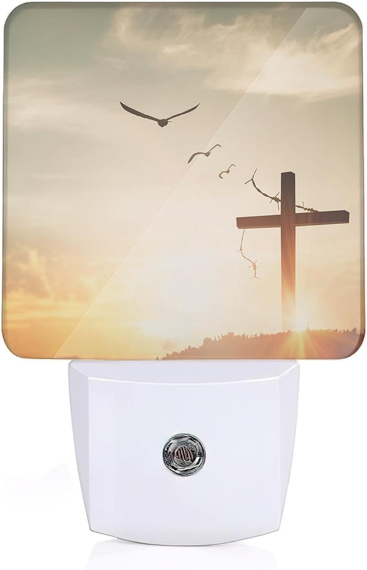 Cross Christian Sunrise Night Light, Crucifixion Night Light Plug into Wall with Dusk to Dawn Sensor, LED Lamp Energy Saving Lights for Men Women Boys Girls,Lamp for Bedroom Bathroom Hallway
