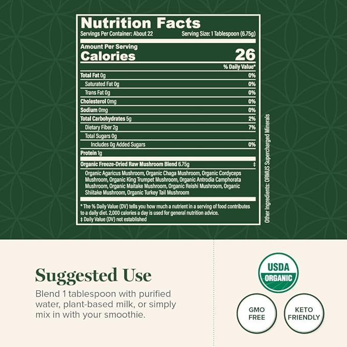 Global Healing Organic Mushroom Powder Supplement Blend 9.5 Ounces - Cordyceps, Chaga, Reishi, Turkey Tail Mushroom for Immune and Gut Health - Nootropic Focus Supplement Superfood