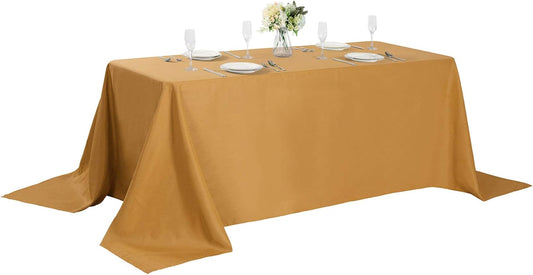 Rectangle Tablecloth 90x132 inch Washable Polyester Fabric Table Cloth for Wedding Party Dining Banquet Decoration（90x132, Gold）