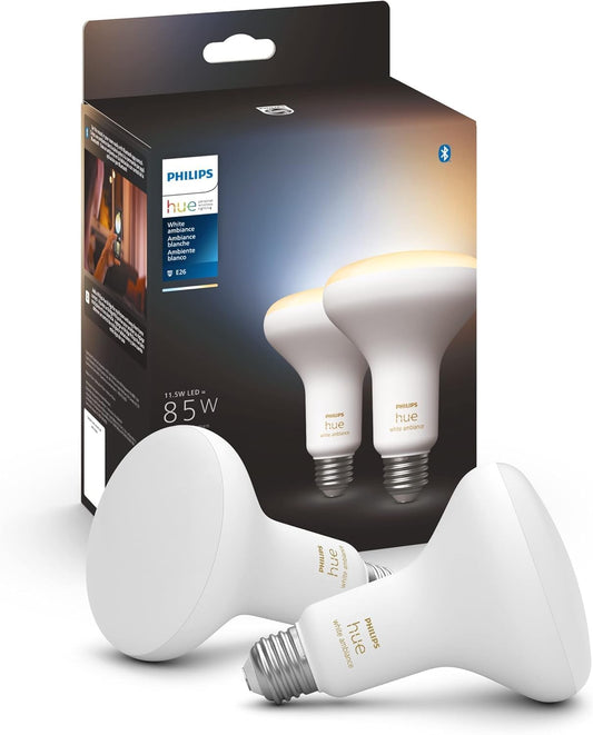 Philips Hue White Ambiance BR30 LED Smart Bulbs (Bluetooth Compatible), Compatible with Alexa, Google Assistant, and Apple HomeKit, 2-Pack