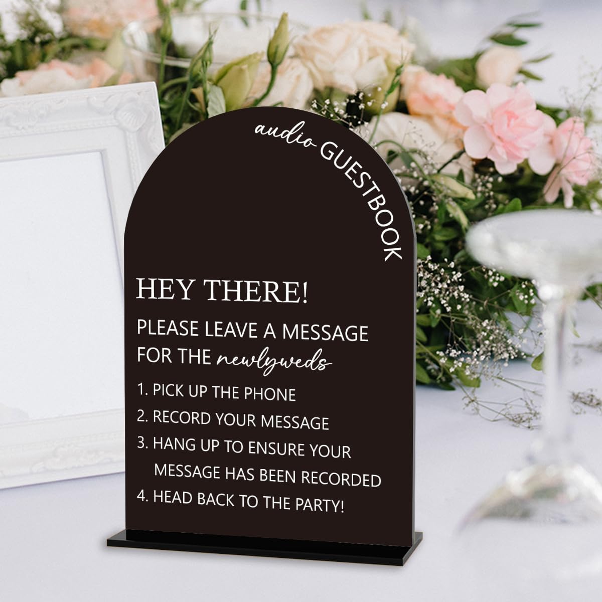 Audio Guest Book Sign, Wedding Engagement Bridal Shower Decor for Ceremony Party Reception Table Desk Decor Acrylic Sign (Black)