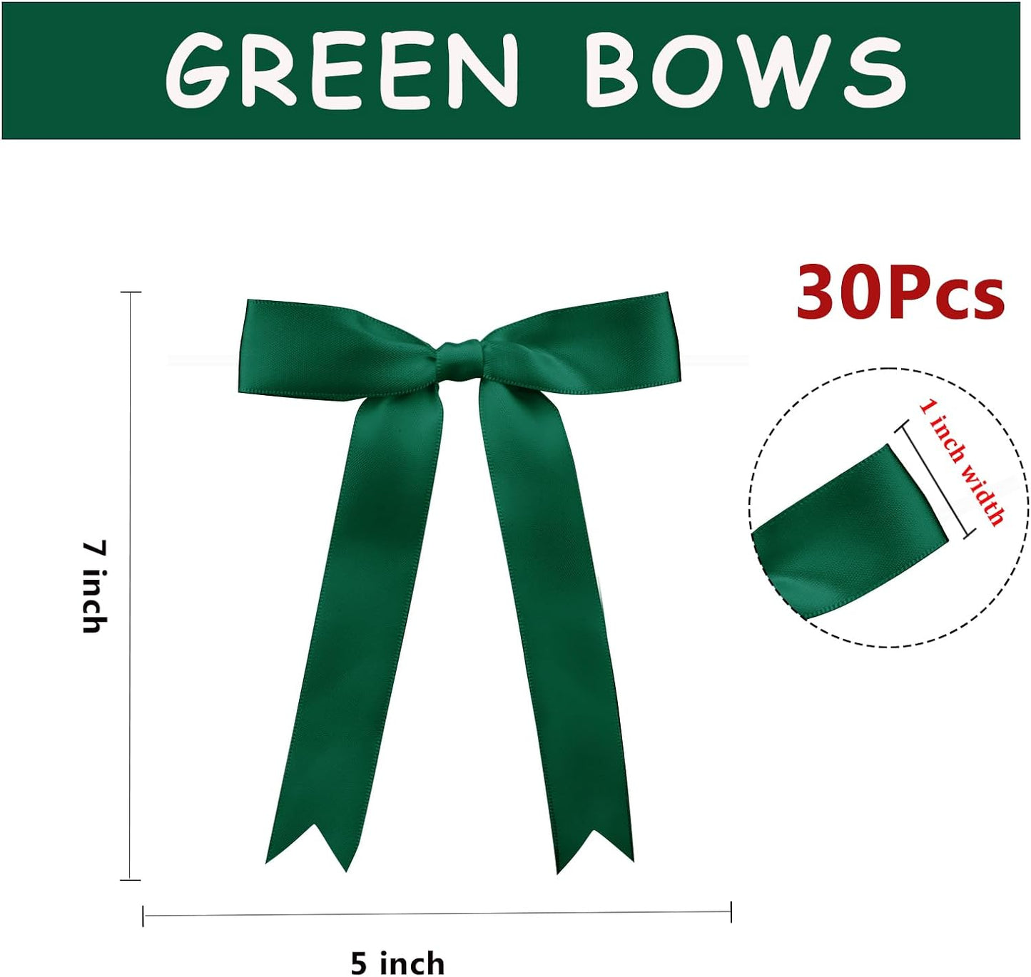 30 Pcs Satin Green Bows with Twist Tie, 5x7 Inchfor Gift Wrapping Cake Treat Bags Craft DIY Gift, Birthday Decorations, Balloons & Garland Home Decor