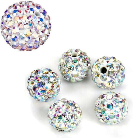 25pcs Adabele Grade A Suncatcher Crystal Rhinestone Pave Loose Beads 10mm Clear AB Polymer Clay Disco Ball Spacers Compatible with Shamballa All Craft Jewelry Making DB10-2