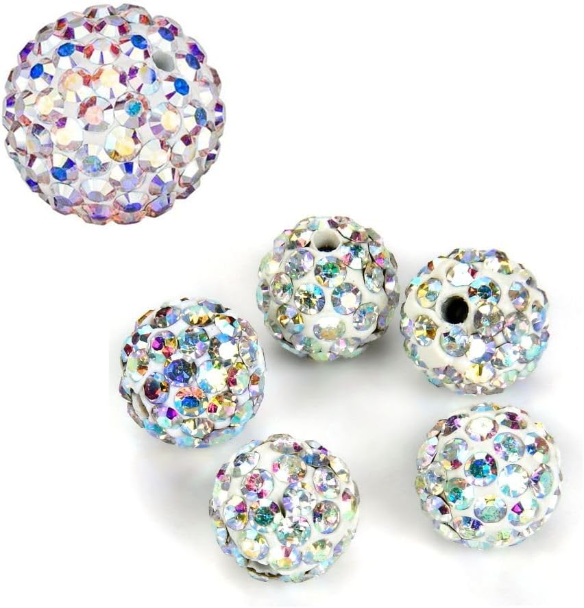 100pcs Adabele Grade A Suncatcher Crystal Rhinestone Pave Loose Beads 8mm Clear AB Polymer Clay Disco Ball Spacers Compatible with Shamballa All Craft Jewelry Making DB8-2