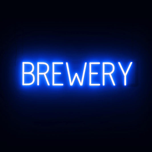 SpellBrite BREWERY Sign | Beer-Related Sign with Neon Look, Blue LED Light Source | 29.1" x 6.3"