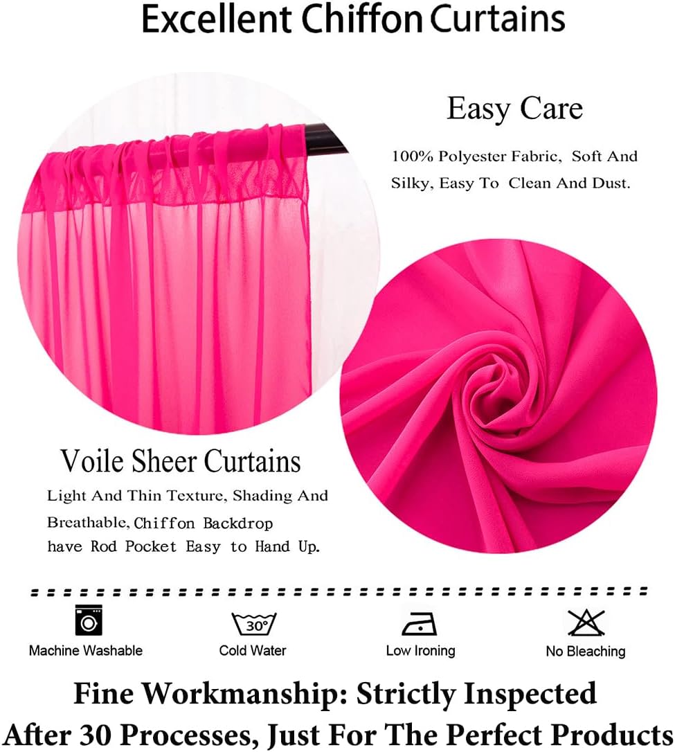 DUOBAO Hot Pink Chiffon Backdrop Curtains - 2 Panels 29"x96" - Wedding Sheer Backdrops for Elegant Living Room Voile Window Drapes Photography Wedding Ceremony Decor