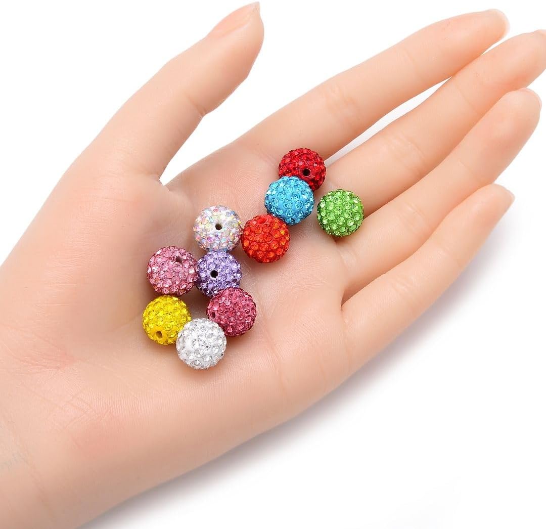 50pcs Adabele Grade A Suncatcher Crystal Rhinestone Pave Loose Beads 12mm Jet Hematite Black Polymer Clay Disco Ball Spacers Compatible with Shamballa All Craft Jewelry Making DB12-31