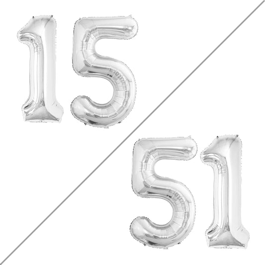 GOER Number 15 Balloons for 15th Birthday Sweet 15 Party Decorations,42 Inch Jumbo Foil Helium 51 Balloons for 51st Birthday Party Decoration (Silver)