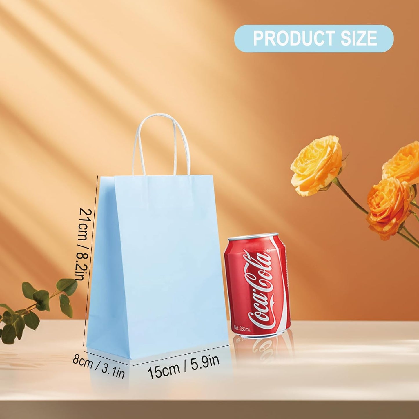 BAG BOX 25 Pack Small 5.9x3.1x8.25 Inch Blue Kraft Paper Gift Bags with Handles for Bulk Shopping, Retail, Craft, Party Favors, Wedding, Grocery & Sacks