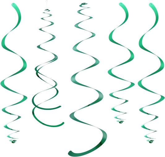 Green Party Hanging Swirl Decorations Plastic Streamers for Ceiling, Pack of 28