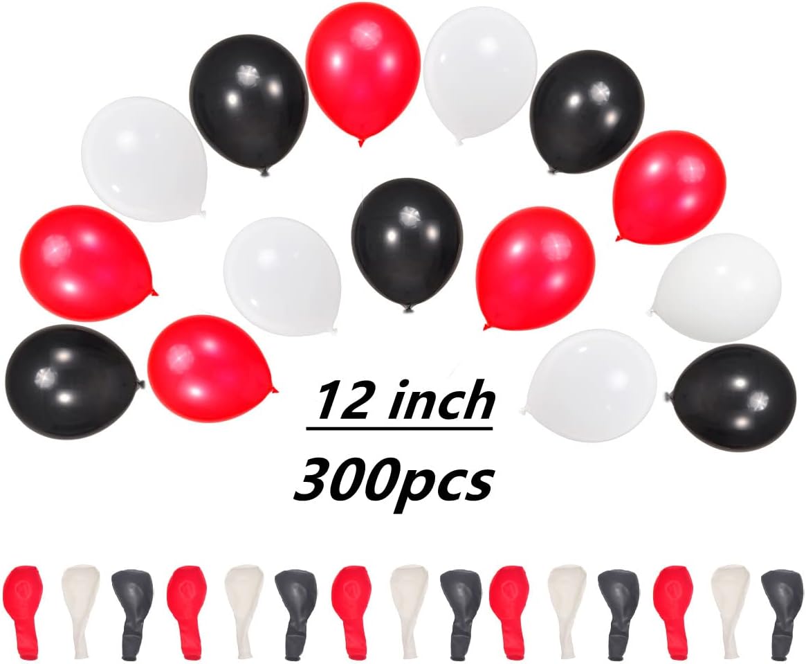 300 Pack Red Black White Balloons 100 of each of the 3 colors 12 inch Red White Black Latex Party Balloon Bulk for Various Party Events Decorations