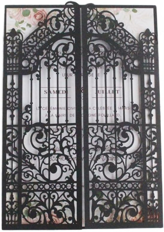 Black Gate Invitation Castle Laser Cut Card For Wedding Engagement Mermaid Birthday Party 25 Sets (black, 4.9"x7.1")