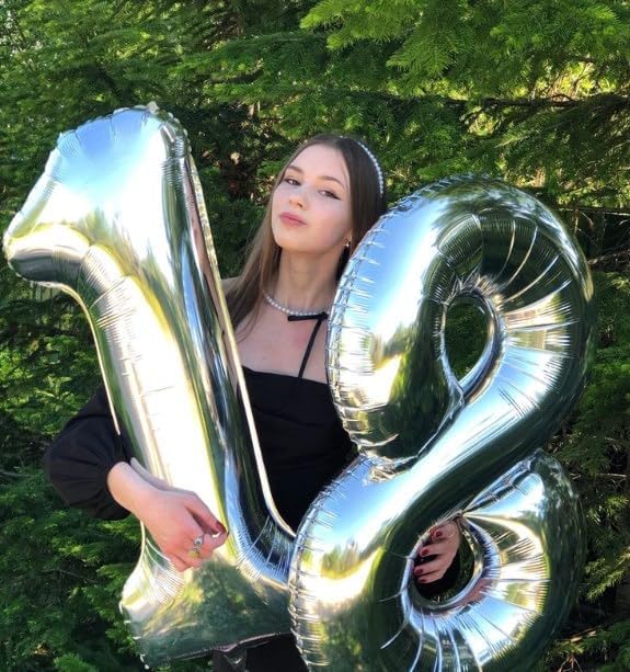 Silver Number 1 Balloon 40 inch, 1 Number Birthday Balloon for Boy Girl, Silver One for 1st 10 11 12 16 18 Birthday Party, Anniversary Celebration Number Balloons