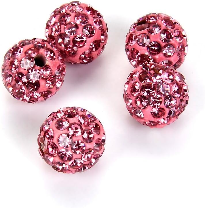 50pcs Adabele Grade A Suncatcher Crystal Rhinestone Pave Loose Beads 8mm Rose Pink Polymer Clay Disco Ball Spacers Compatible with Shamballa All Craft Jewelry Making DB8-3