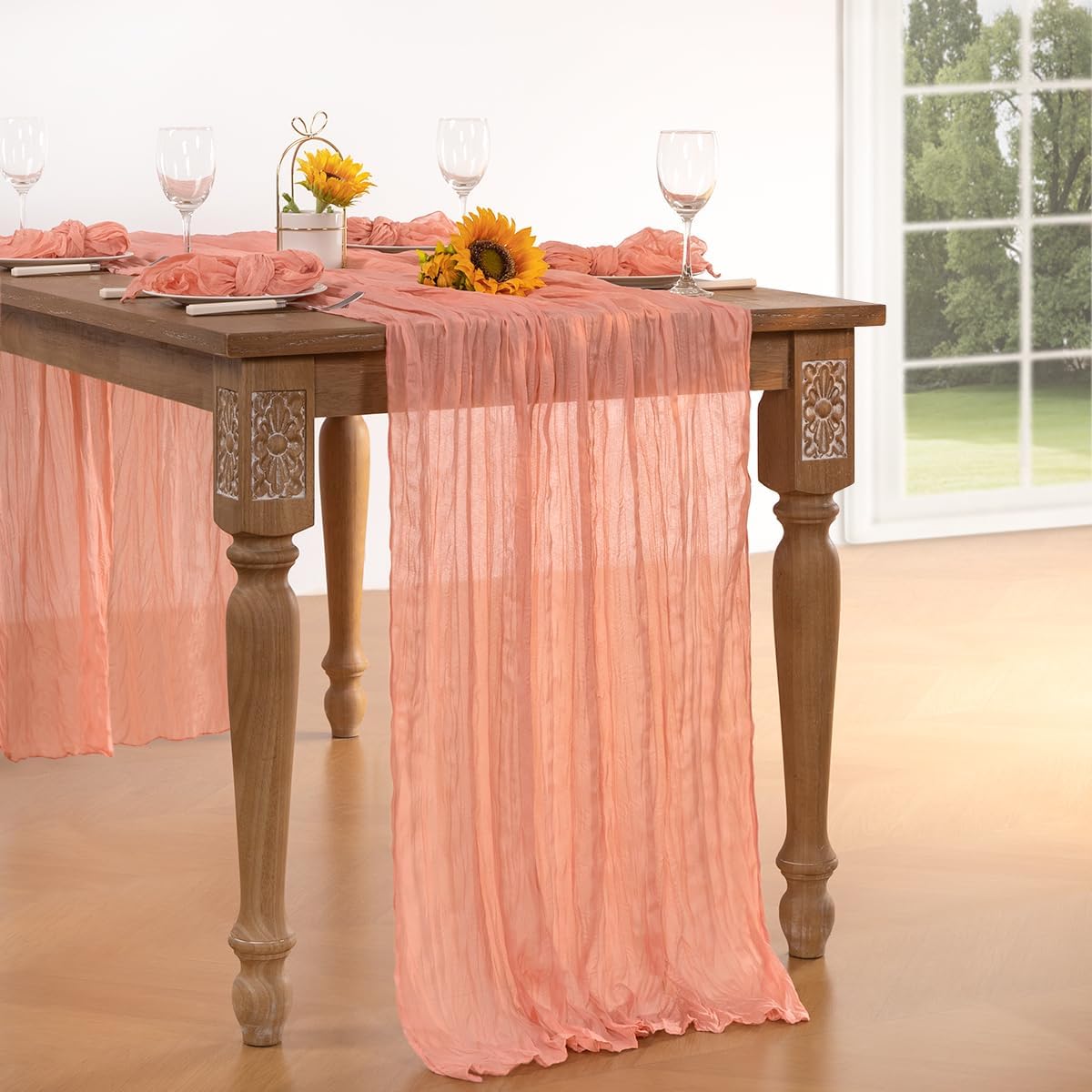 Coral Pink Cheesecloth Table Runner 6 Pack Fall Table Runners Boho Gauze 120 Inches Coral Cheese Cloth Fall Table Decorations for Thanksgiving Wedding Bridal Baby Shower Tea Party Decor