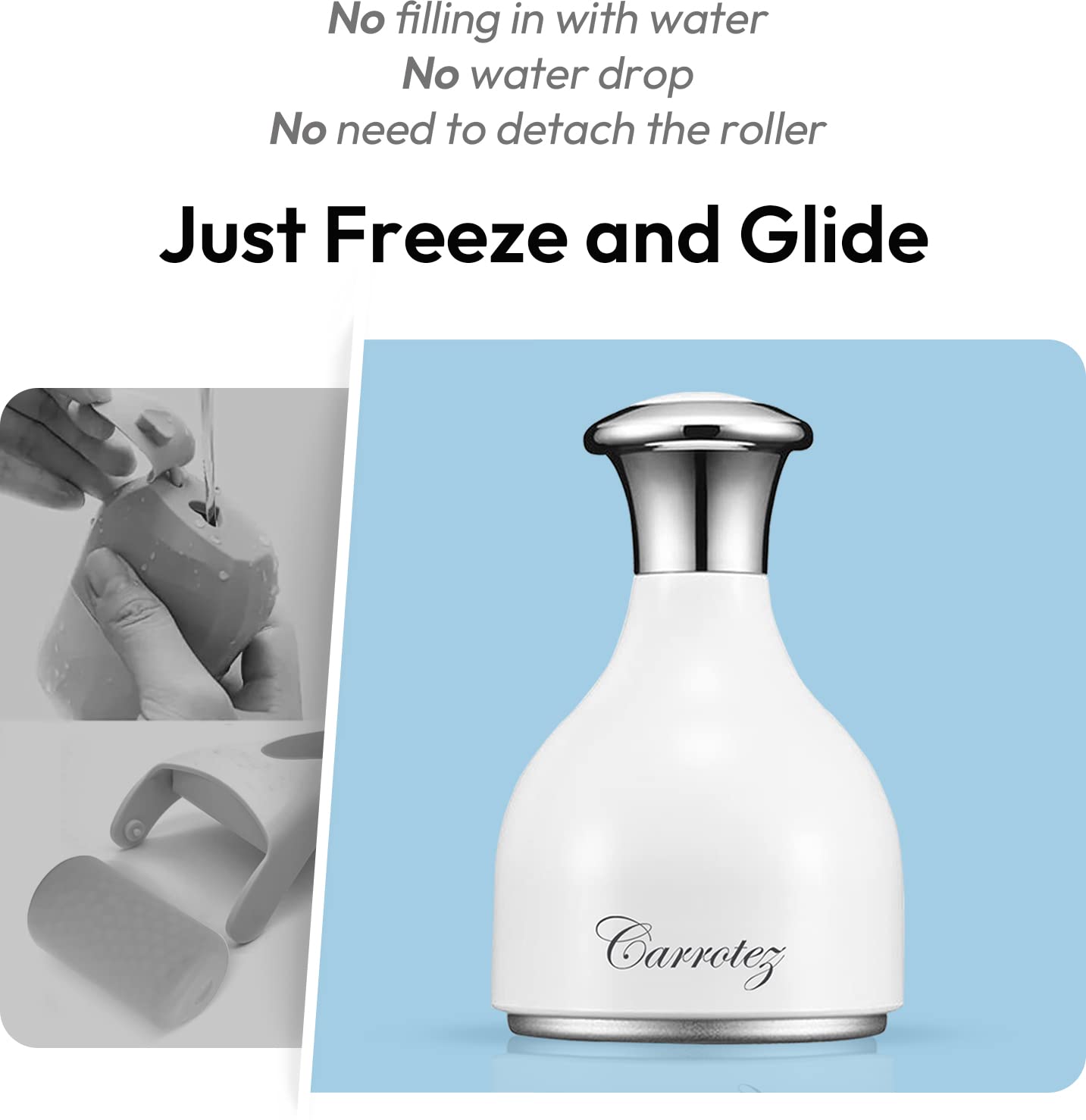 carrotez Ice Roller for Face and Eye Facial Massage Tool, Cooling and Rolling Women Skin Care Cooling for Relaxing and Relieve Fine Lines and Wrinkles and Reduce Puffiness (White)