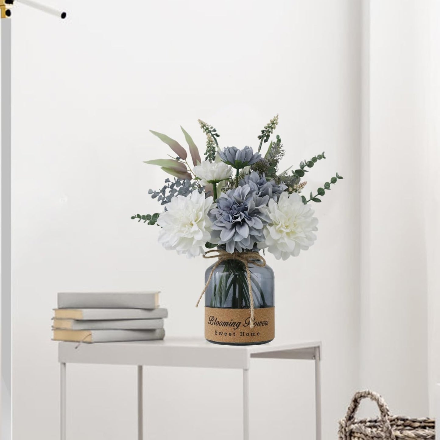 Fake Flowers with Vase,Silk Artificial Flowers in Vase,Fake Plants and Faux Flower Arrangement for Centerpiece Kitchen Table Decorations,Home Decor