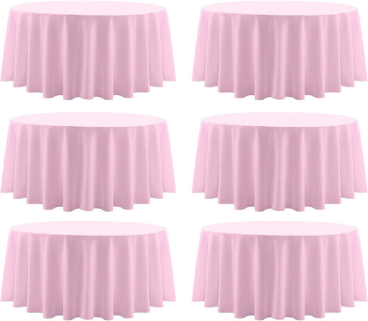 Round Tablecloth 6 Pack 90 Inch Pink Tablecloths Washable Decorative Linen Polyester Table Clothes Cover for Dining Table Banquets Buffet Parties and Wedding