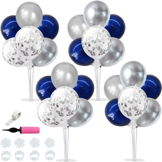 TONIFUL 4 Set Navy Blue Silver Balloon Centerpieces for Table,Balloon Stand Kit for Graduation Decoration 2025,Retirement Party Decorations,Men’s Birthday Decorations,Father's Day