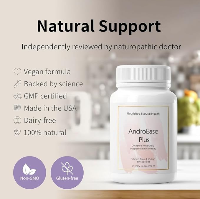 Nourished AndroEase Plus for Women’s Health - Zinc, Reishi, Green Tea and Saw Palmetto for Women - for Energy, Vitality, Facial Hair and Daily Wellness - 360 Capsules, Made in USA