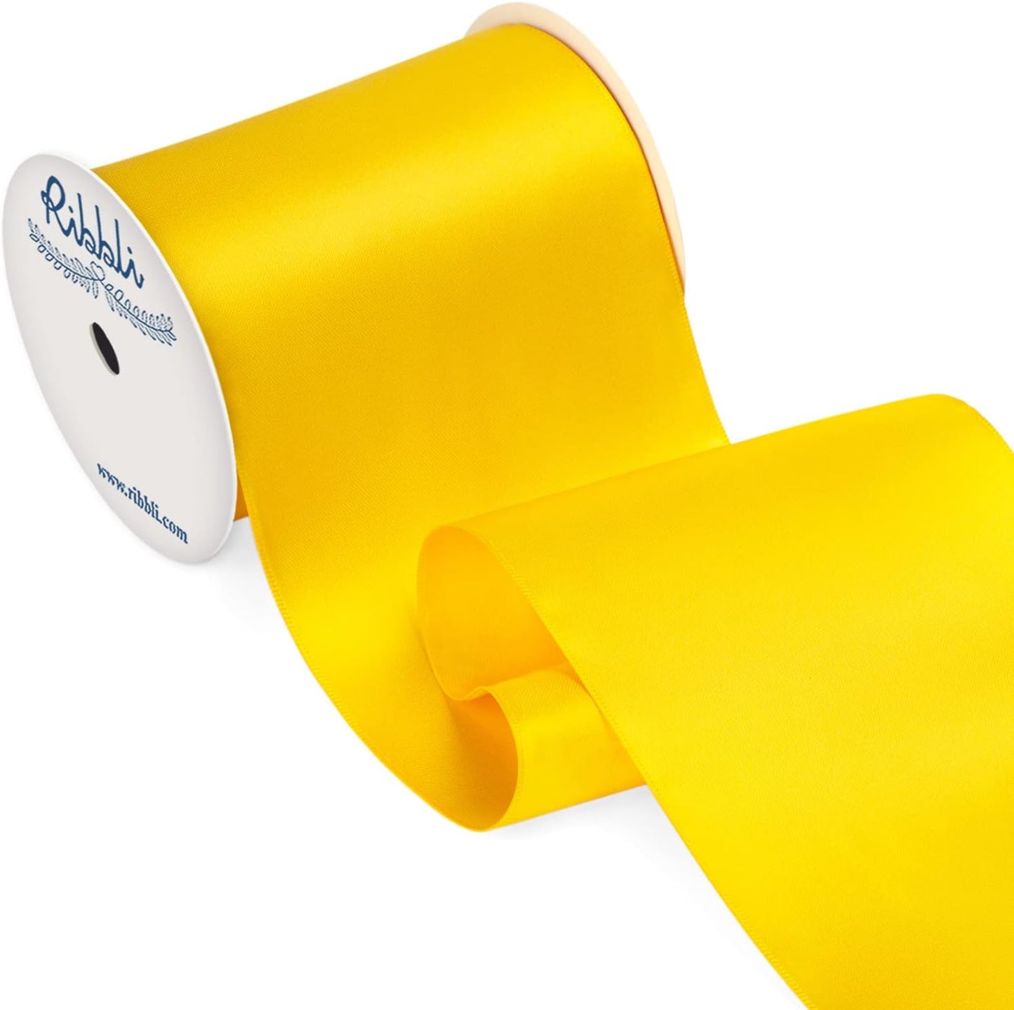 Ribbli Maize Yellow Satin Ribbon 4 Inch Wide Yellow Ribbon for Wedding Chair Sash Grand Opening Ceremony Big Bows Gift Wrapping Floral Crafts Cake Decor-Double Faced Satin Continuous 10 Yards