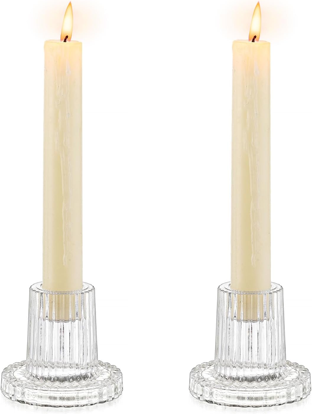 Romadedi Glass Candle Holder for Candlestick - 2Pcs Clear Tapered Wedding Decor Table Centerpiece for Candle Sticks Christmas Party Living Room Dinner Advent Decoration