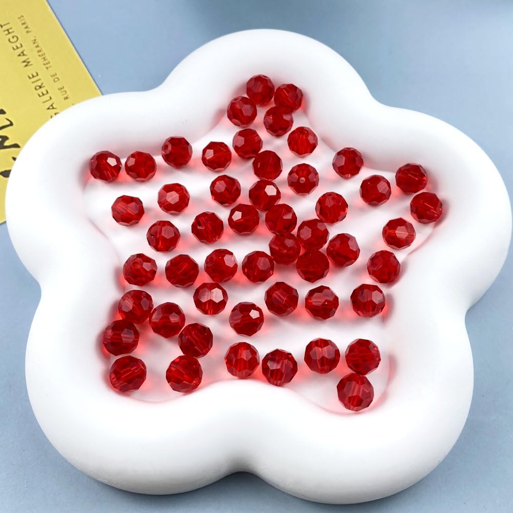 50 PCS 10mm Crystal Glass Beads Round Multiple Faceted Loose Spacer Glass Beads for DIY Handcrafte Bracelet Necklace Earring Jewelry Making(Red)