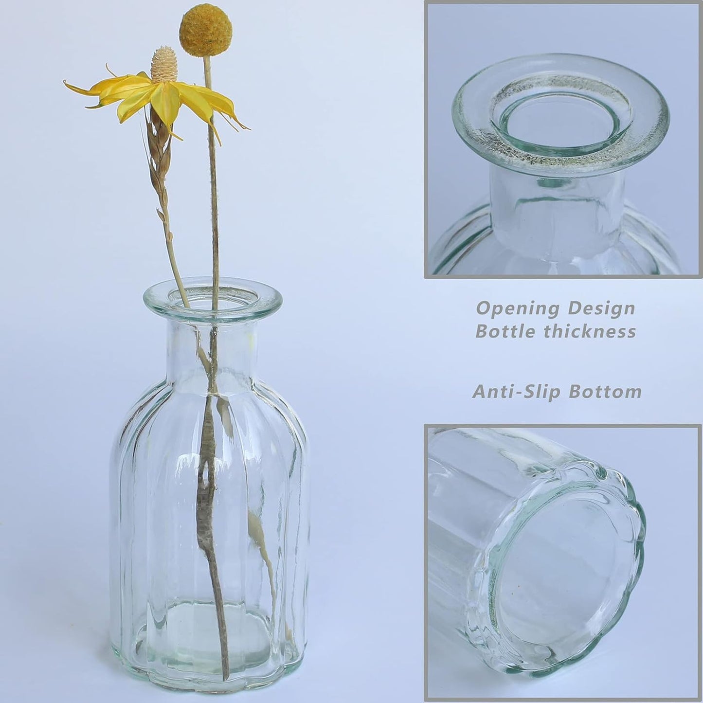 Bud Vases Set of 6 Small Glass Vase for Flowers, Clear Vase Set for Wedding Decor, Home Decorative Vases for Table Shelf, Mini Bud Vases in Bulk 2.85"X 5.4"